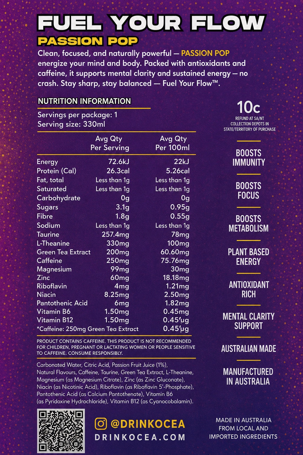 Passion Pop nutrition information